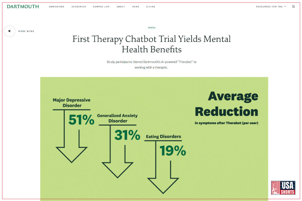 Therabot study results for depression relief 2025.